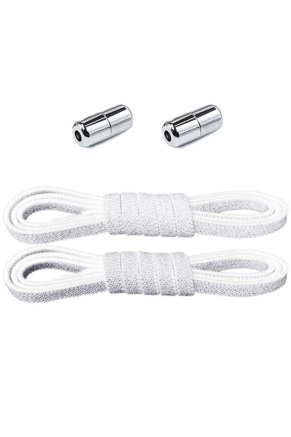 Ayarlanabilir 1 Çift Gümüş Simli Vidalı Kapsül Uçlu 6 MM Lastik Pratik Bağcık - Image 1