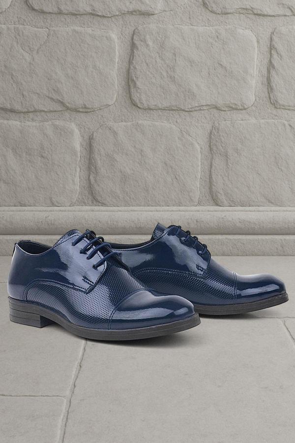 Rakerplus Lacivert Rugan Oxford Bağcıklı Klasik Çocuk Ayakkabı - Image 1