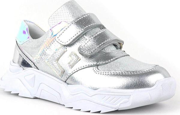 Rakerplus Hakiki Deri Gümüş Renl Cırtlı Kız Çocuk Sneaker Ayakkabı - Image 1