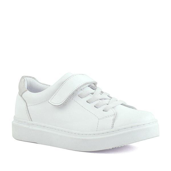 Rakerplus Hakiki Deri Beyaz Cırtlı Bağcıklı Kız Çocuk Sneakers - Image 1