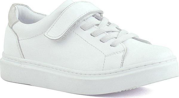 Rakerplus Hakiki Deri Beyaz Cırtlı Bağcıklı Kız Çocuk Sneakers - Image 1