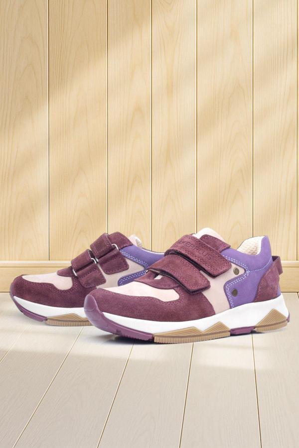 Rakerplus Hakiki Deri Bordo Pembe Metal Detaylı Kız Çocuk Sneakers Ayakkabı - Image 1