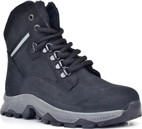 Rakerplus Hakiki Deri Siyah Süet Bağcıklı Fermuarlı Trekking Çocuk Bot - Image 1