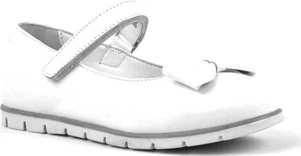 Rakerplus Hakiki Deri Beyaz Fiyonklu Cırtlı Kız Çocuk Babet Ayakkabı - Image 1