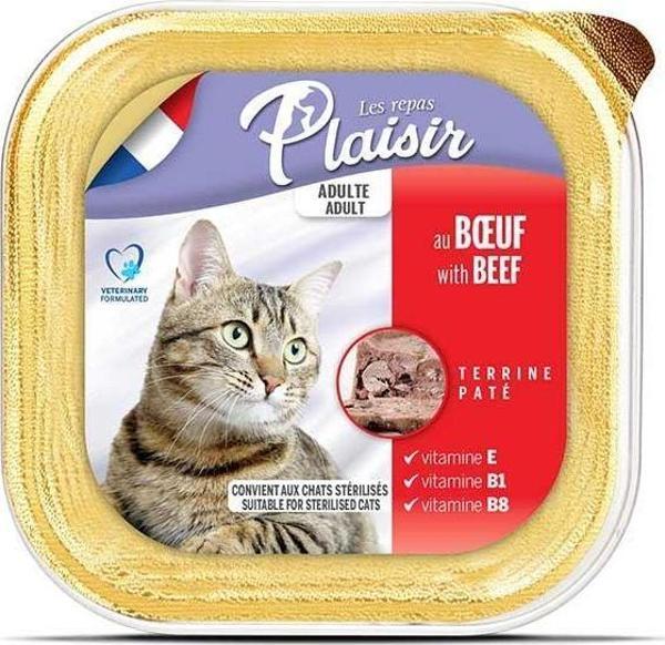 Plaisir Pate Ezme Biftekli Kısırlaştırılmış Kedi Konservesi 100gr - Image 1