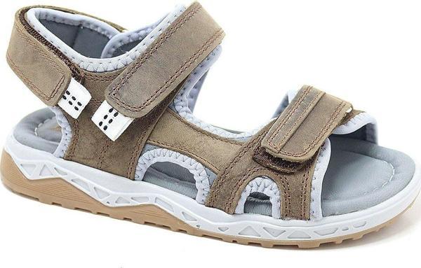 Rakerplus Hakiki Deri Kahverengi Konfor Tabanlı Cırtlı Çocuk Sandalet - Image 1