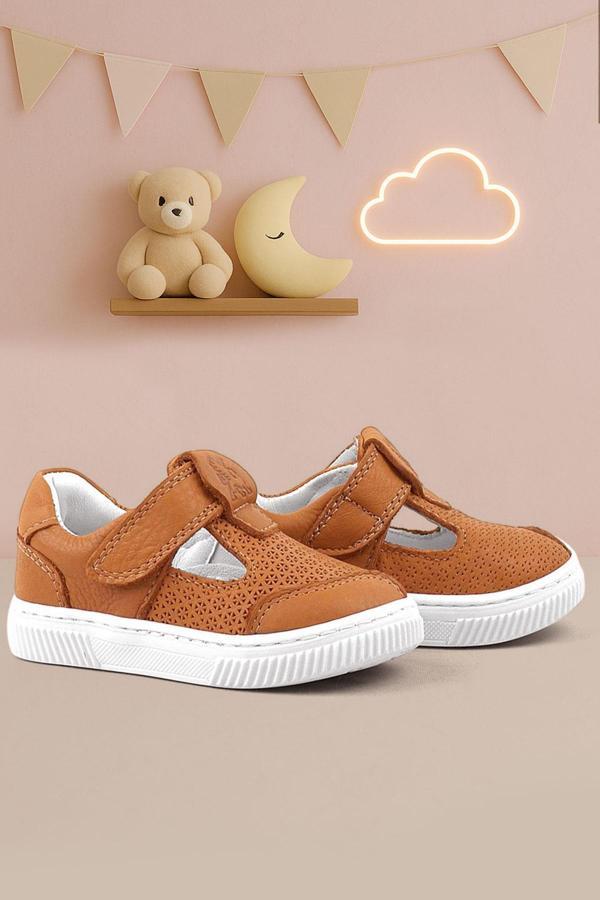 Rakerplus Bheem Hakiki Deri Turuncu Cırtlı Bebek Sneaker Sandalet - Image 1