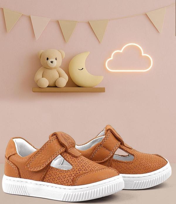 Rakerplus Bheem Hakiki Deri Turuncu Cırtlı Bebek Sneaker Sandalet - Image 1
