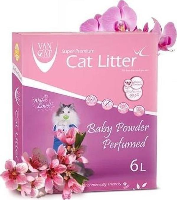 VanCat W180 Bebek Pudrası Kokulu Beyaz Bentonit Kedi Kumu 6 lt - Image 1