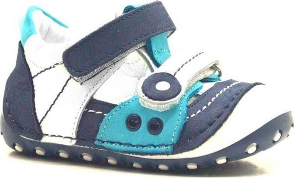 Nino Hakiki Deri Mavi Cırtlı Yazlık İlk Adım Bebek Ayakkabı - Image 1