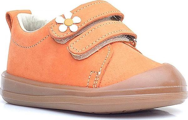 Rakerplus Sonic Hakiki Deri Turuncu Cırtlı Çiçekli Kız Bebek Sneaker Ayakkabı - Image 1