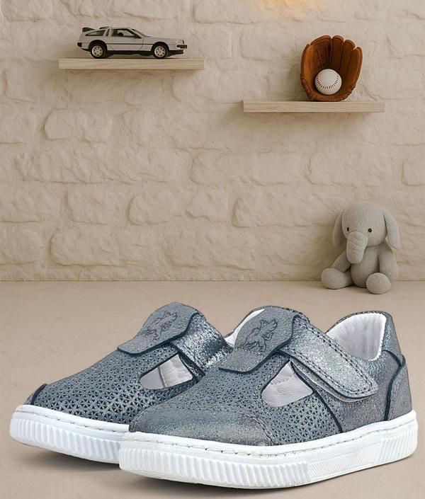 Rakerplus Bheem Hakiki Deri Gümüş Simli Cırtlı Bebek Sneaker Sandalet - Image 1