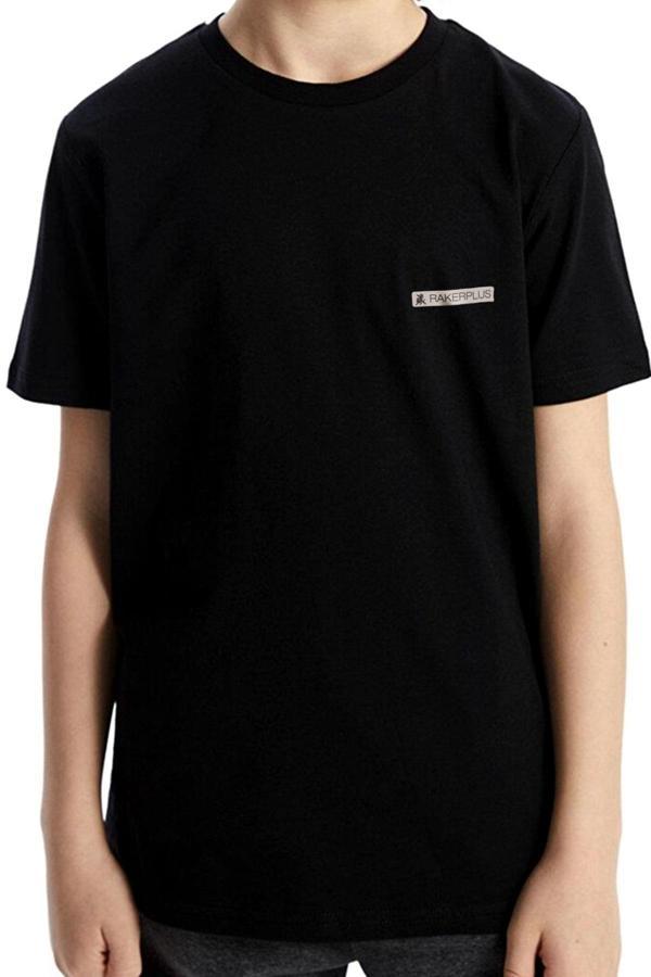Rakerplus Siyah %100 Pamuk Unisex Kısa Kollu Çocuk Tişört - Image 1
