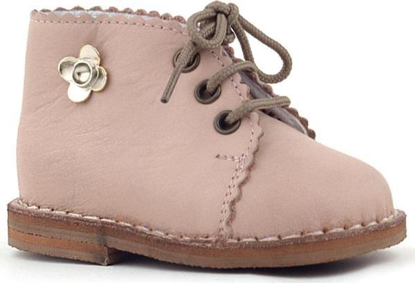 Rakerplus Handmade Hakiki Deri Pembe Çiçek Detaylı Bağcıklı Bebek Bot - Image 1
