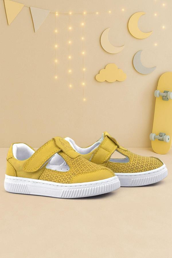 Rakerplus Bheem Hakiki Deri Sarı Cırtlı Bebek Sneaker Sandalet - Image 1