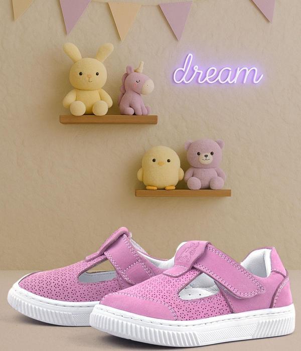 Rakerplus Bheem Hakiki Deri Pembe Cırtlı Bebek Sneaker Sandalet - Image 1