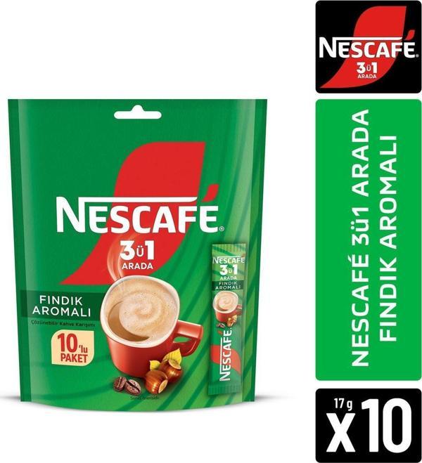 NESCAFE 3ü1 Arada Fındık Aromalı Çözünebilir Kahve 17g 10'lu Paket - Image 1