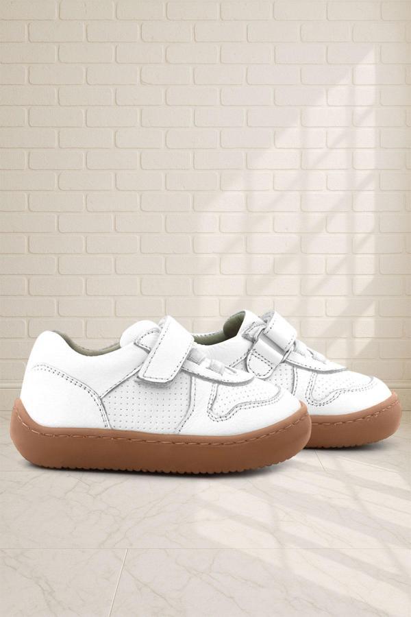 Rakerplus Bob Hakiki Deri Beyaz Barefoot Cırtlı Lastikli Bebek Sneaker Ayakkabı - Image 1