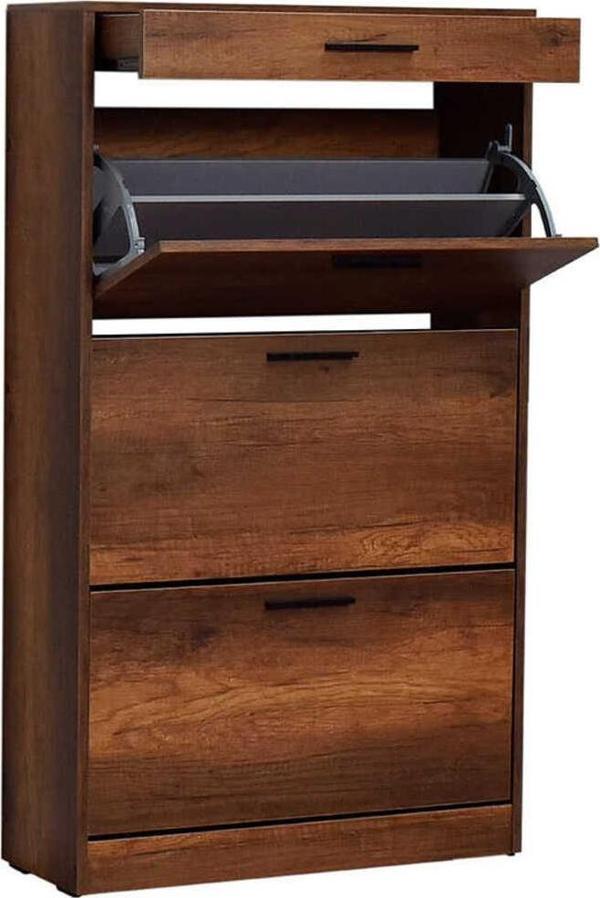 Adore Mobilya Flat Duo 3 Katlı Çekmeceli Ayakkabılık-koyu Ceviz(oslo Ceviz) 75x128x29 Cm (gxyxd) - Image 1