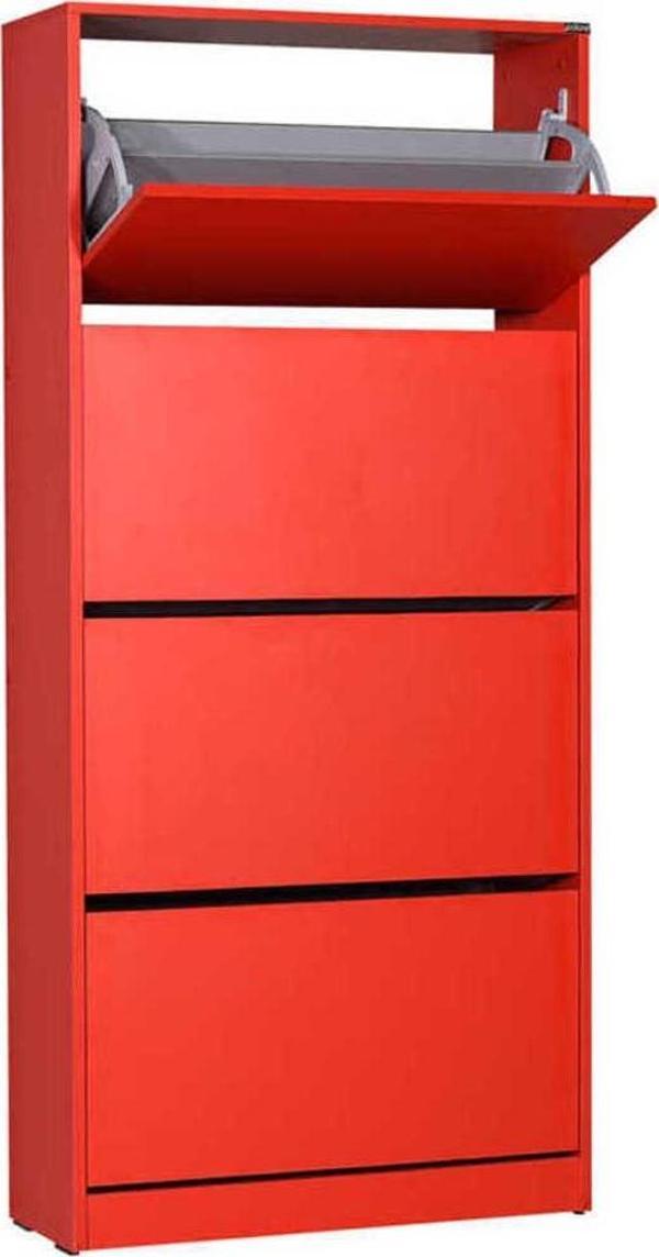 Adore Mobilya Flat Duo 4 Katlı Geniş Ayakkabılık Dolabı - Kırmızı - Image 1