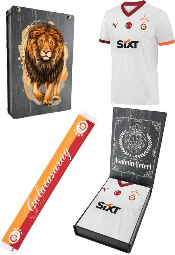 Galatasaray Orijinal Lisanslı 2024/25 5 Yıldızlı Beyaz Deplasman Taraftar Forma + Şal Kaşkol Set - Image 1