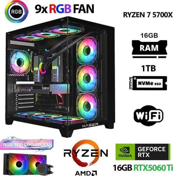 Xaser SovaX30 Ryzen 7 5700x 16GB Ram 1TB M.2 NVMe SSD 16GB RTX5060Ti Sıvı Soğutmalı Masaüstü Oyuncu Bilgisayarı - Image 1
