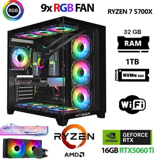 Xaser SovaX40 Ryzen 7 5700x 32GB Ram 1TB M.2 NVMe SSD 16GB RTX5060Ti Sıvı Soğutmalı Masaüstü Oyuncu Bilgisayarı - Image 1