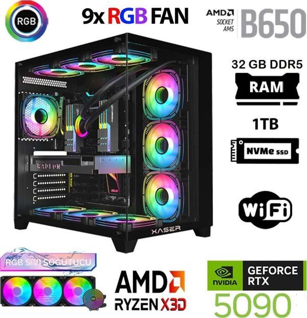Xaser Lexus x830 Ryzen 7 7800X3D 32GB DDR5 Ram 1TB M.2 NVMe SSD 32GB RTX5090 Masaüstü Oyuncu Bilgisayarı - Image 1