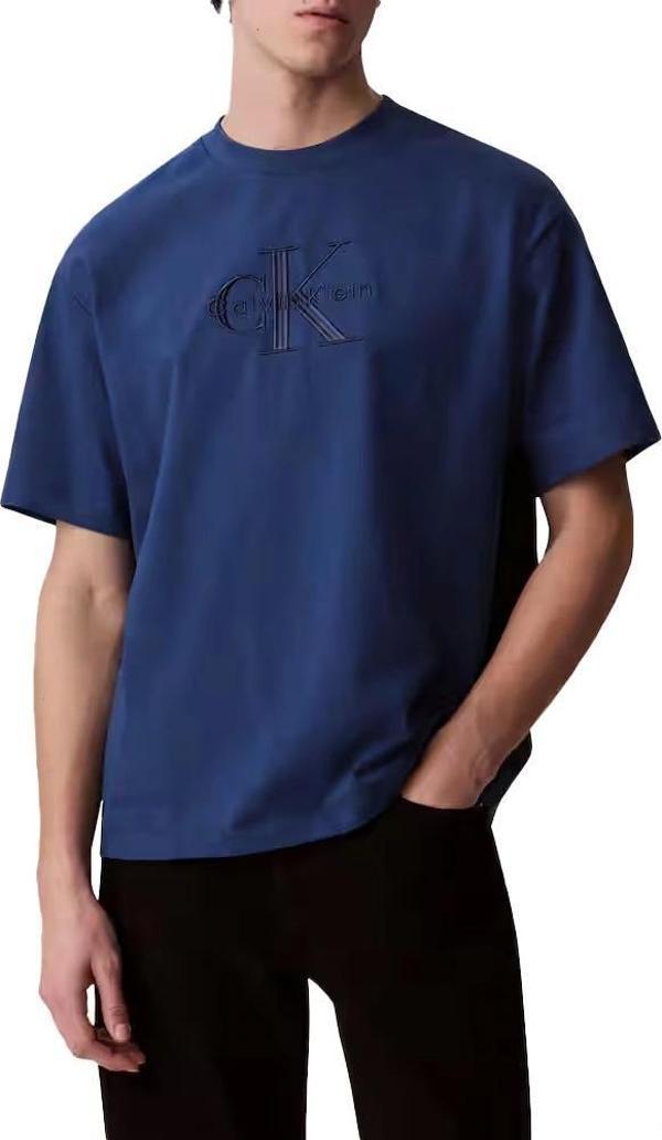 Calvin Klein Jeans Erkek Önü Kısa Arkası Uzun Nakışlı Mavi T-shirt LV04RB295G-C3I - Image 1