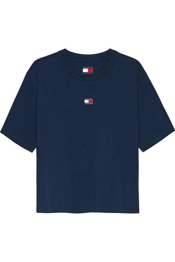 Tommy Jeans Kadın Bol Kesim Armalı Mavi T-shirt DW0DW22202C1G - Image 1