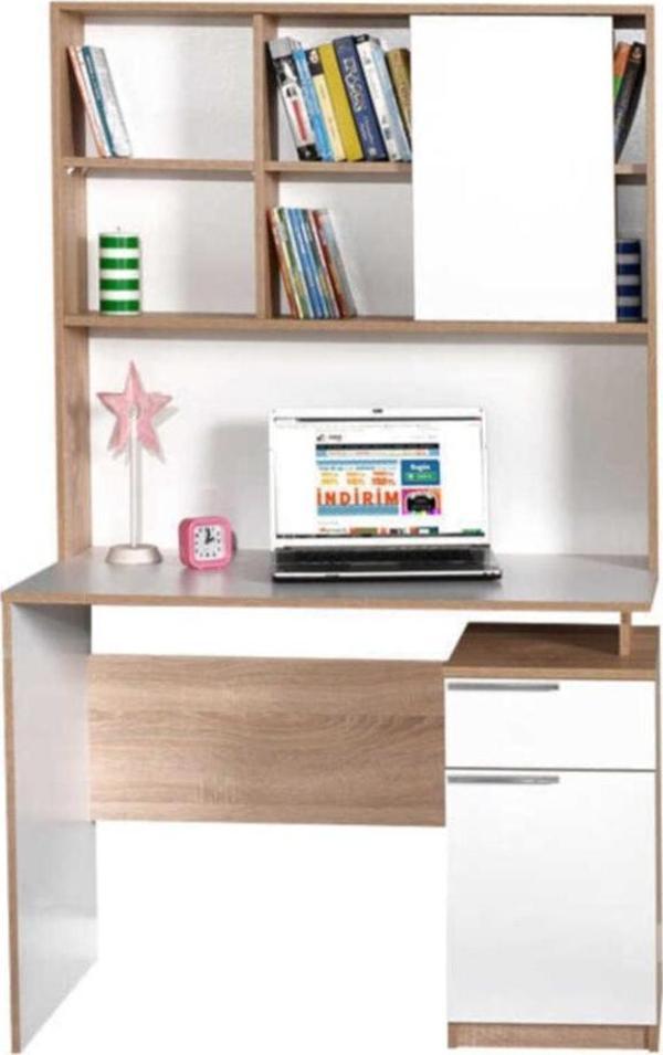 Adore Mobilya Plus Üniteli Çekmeceli Çalışma Masası - Sonoma-diamond Beyaz - Image 1