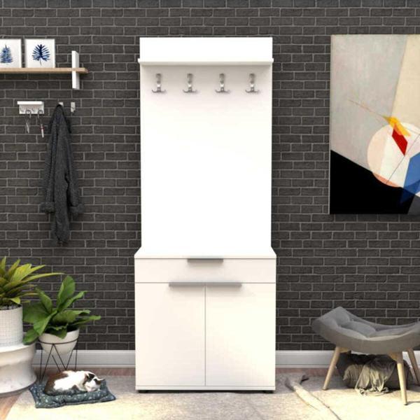 Adore Mobilya Porto 2 Kapaklı Çekmeceli Portmanto Ve Ayakkabılık-mat Beyaz 73x187x36 Cm (gxyxd) - Image 1