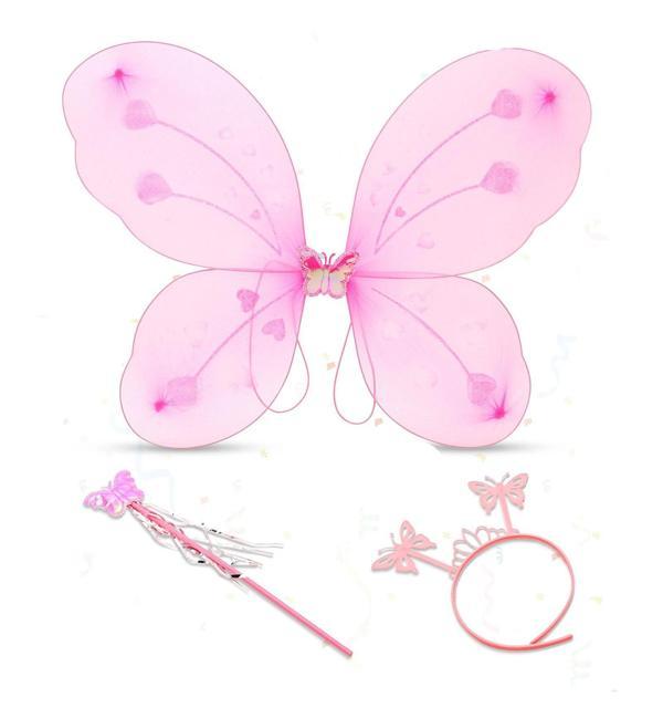 Toz Pembe Renk Kelebek Kanadı Tacı ve Sopası 50x37 cm - Image 1