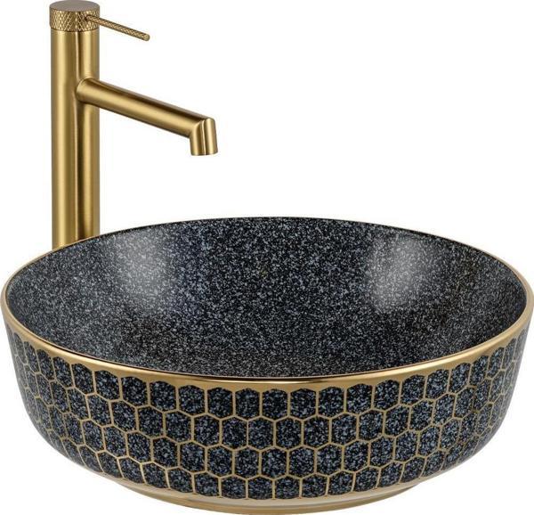 LENA TEZGAHÜSTÜ ÇANAK LAVABO (GRİ-MAT ALTIN) - Image 1