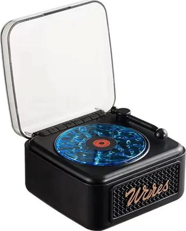 Nostalji Mini Plak Görünümlü Radyolu Bluetooth Hoparlör 3D Ses Dalgası Retro Müzik Plak - Image 1