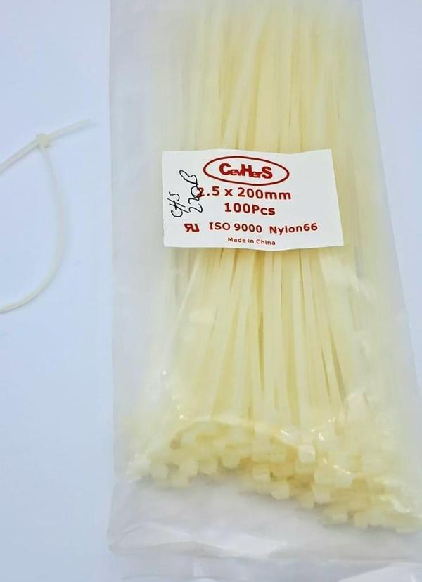 CIRT 2,5 MM X 200MM KABLO BAĞI İTHAL BEYAZ 1 PAKET = 100 ADET UNIVERSAL cc - Image 1