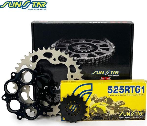 SUNSTAR ZİNCİR DİŞLİ SETİ DUCATI 1098 S 1100cc ZİNCİR: 525RTG1 Gold-98 ÖN DİŞLİ: 15T ARKA DİŞLİ: JT 38T 2007-200 - Image 1