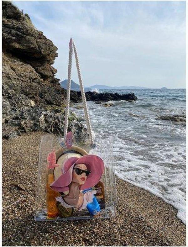4NIO Pembe Şapkalı Plaj Çantası - Image 1