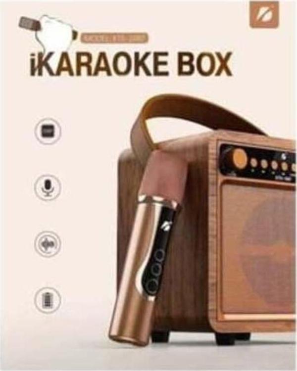 Ahşap Hoparlör Kablosuz Mikrofonlu Taşınabilir Karaoke Sistemi Party Box Eğlence Paketi - Image 1