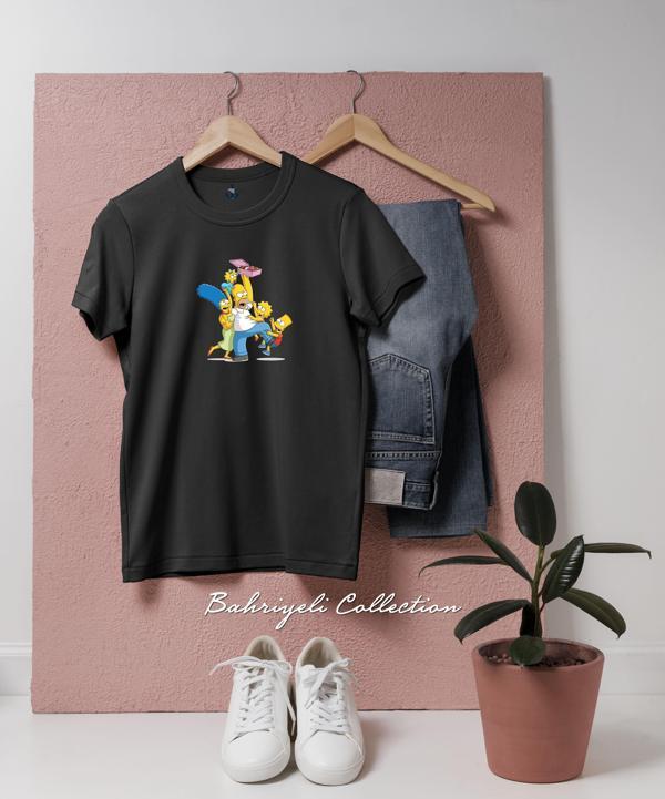 Oversize The Simpsons family and donuts  Tasarımlı Unisex T-Shirt - Image 1