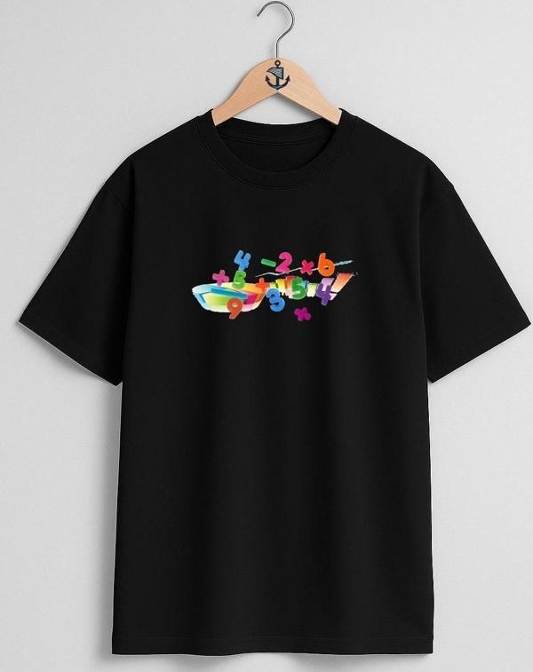 Oversize Matematik Sayılar Numbers Göğüs Tasarımlı Unisex T-Shirt - Image 1
