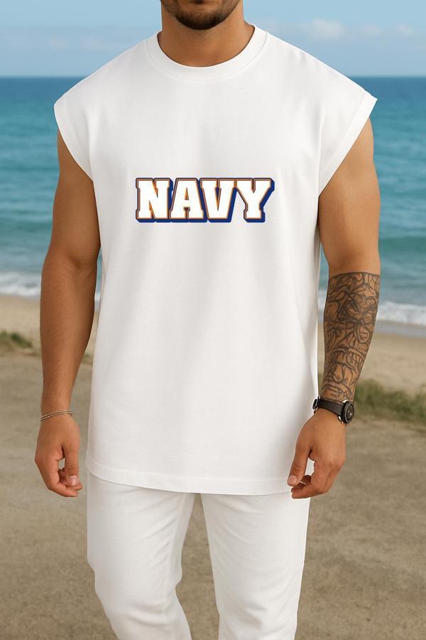 Oversize Ekstrüzyon Navy Yazısı Göğüs Tasarımlı Atlet - Image 1