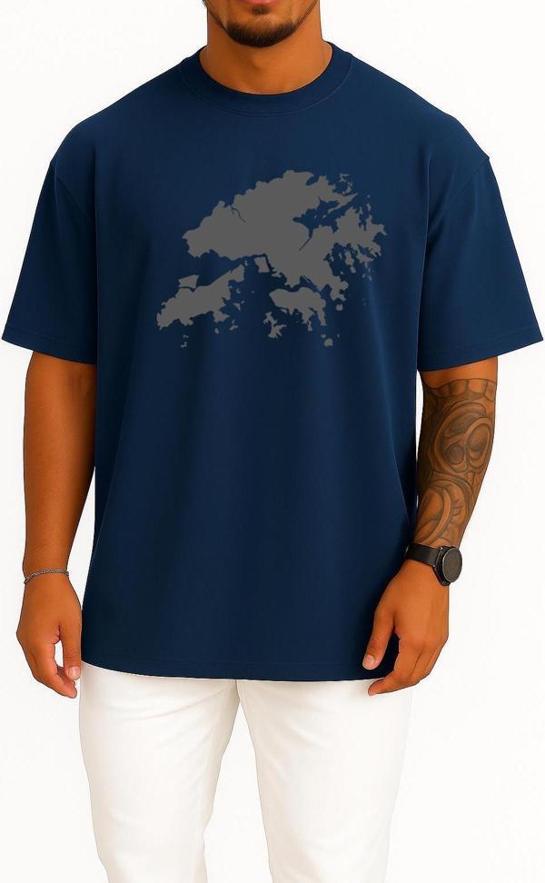 Oversize Hong Kong Haritası Göğüs Tasarımlı Unisex T-Shirt - Image 1