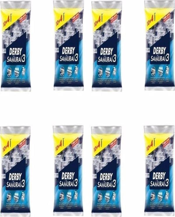 Derby Samurai 3 Tıraş Bıçağı 3 Bıçaklı 10+4 Paket X 8 Adet - Image 1