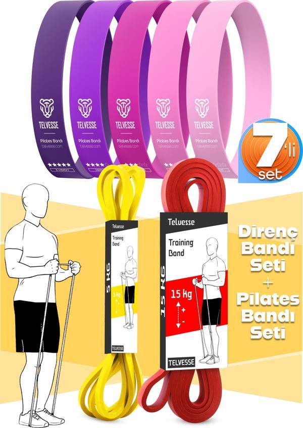 7li MEGA SET 5+15 KG + 5Li Pilates Direnç Bandı Barfiks Lastiği Loop Band Pembe Ton - Image 1