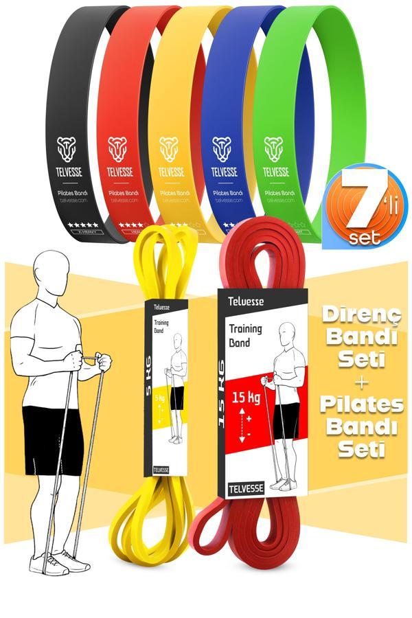 7li MEGA SET 5+15 KG + 5Li Pilates Direnç Bandı Barfiks Lastiği Loop Band Mix Ton - Image 1