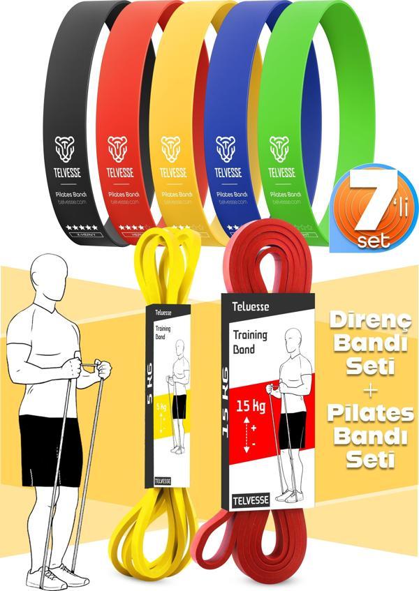 7li MEGA SET 5+15 KG + 5Li Pilates Direnç Bandı Barfiks Lastiği Loop Band Mix Ton - Image 1