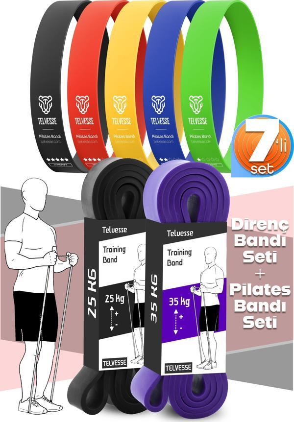 7li MEGA SET 25+35 KG + 5Li Pilates Direnç Bandı Barfiks Lastiği Loop Band Mix Ton - Image 1