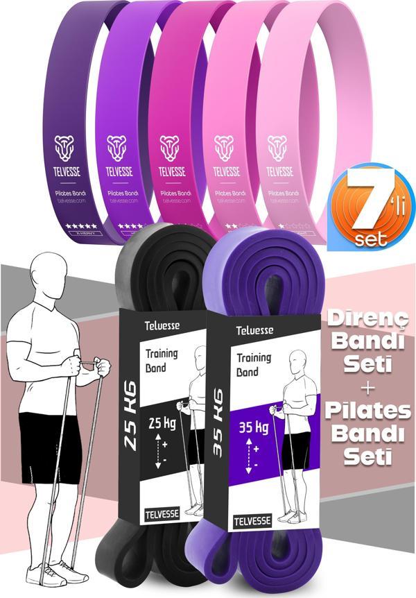 7li MEGA SET 25+35 KG + 5Li Pilates Direnç Bandı Barfiks Lastiği Loop Band Pembe Ton - Image 1