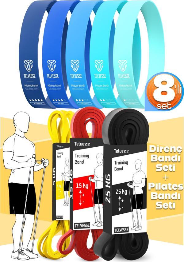 8li GİGA SET 5+15+25 KG + 5Li Pilates Direnç Bandı Barfiks Lastiği Loop Band Mavi Ton - Image 1